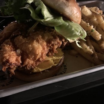 Britesmith Brewing - Williamsville - Fried chicken sandwich w garlic parm fries - Pizza Near Me - Williamsville, New York