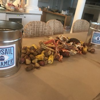 Topsail Steamer - 2 Crabby Jimbo high tiders with added 2 pounds of andouille sausage & 3 lobster tails - Seafood Near Me - Surf City, North Carolina Topsail Steamer - 2 Crabby Jimbo high tiders with added 2 pounds of andouille sausage & 3 lobster tails - Seafood Near Me - Surf City, North Carolina