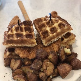 Beachside Diner - Spicy Chicken and waffle Sliders with honey and a side of homestyle potatoes - Diners Near Me - St. Augustine, Florida