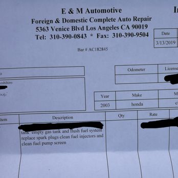 E & M Automotive - The invoice for the store, its not worth keeping. - Auto Repair Near Me - Los Angeles, California