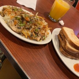 Loaded hash browns  and toast.