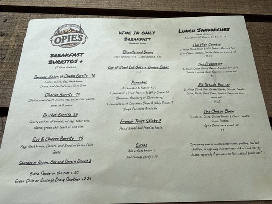 Menu photo 1 Opie’s Creede, CO