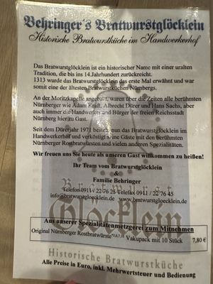 Menu photo 2 Behringer's Bratwursthäuste Nuremberg, BY