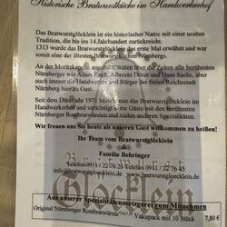 Behringer's Bratwursthäuste - Menu