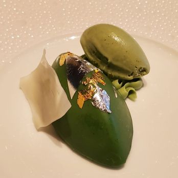 Le Bernardin - Friday, March 24th, 2023 - City Harvest Menu ($90): Pistachio: Pistachio Praline, Grand Marnier Bavarois - French Near Me - New York, New York
