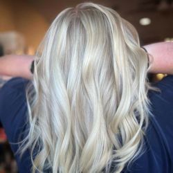 All That Glitters Salon - Bright cool highlights with minimal lowlights for dimension. Ask for Sarah Danielle