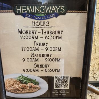 Hemingway's Blue Water Cafe - Hours - Seafood Near Me - Springfield, Missouri Hemingway's Blue Water Cafe - Hours - Seafood Near Me - Springfield, Missouri