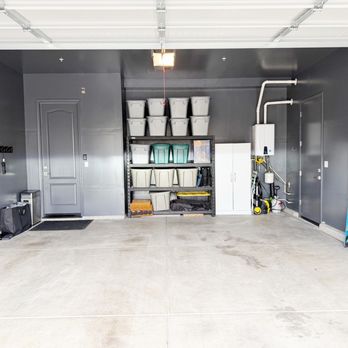 JC Painting - Two car garage painted floor to ceiling and doors and trim in dark grey - Painters Near Me JC Painting - Two car garage painted floor to ceiling and doors and trim in dark grey - Painters Near Me