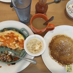 Corned beef hash skillet with a side pancake (instead of bread)