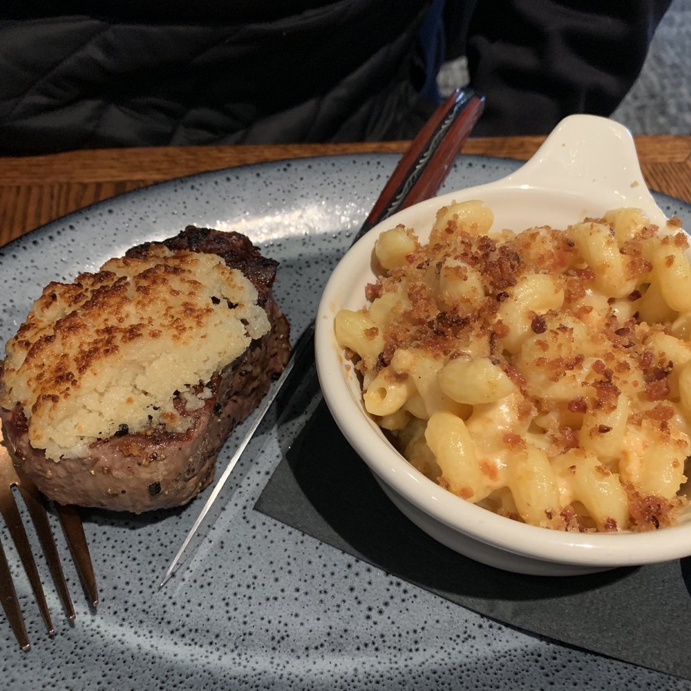 Palette Bar & Grill - 6oz filet w/ a reggiano crust and lobster (bisque) Mac n cheese. - Cocktail Bars Near Me - Madison, Wisconsin Palette Bar & Grill - 6oz filet w/ a reggiano crust and lobster (bisque) Mac n cheese. - Cocktail Bars Near Me - Madison, Wisconsin