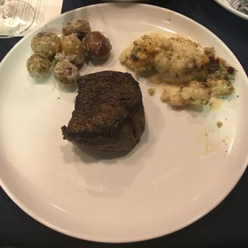 Range - Marbled potato confit with bacon cream (eh), cauliflower gratin (amazing) and the filet. - Steakhouses Near Me - San Antonio, Texas