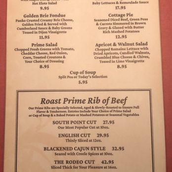 Primarily Prime Rib - Menu (Part 1) - Steakhouses Near Me - Las Vegas, Nevada