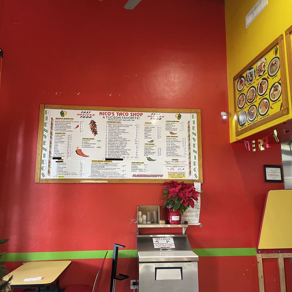 Nico's Taco Shop - Menu inside the shop - Mexican Near Me - Tucson, Arizona Nico's Taco Shop - Menu inside the shop - Mexican Near Me - Tucson, Arizona