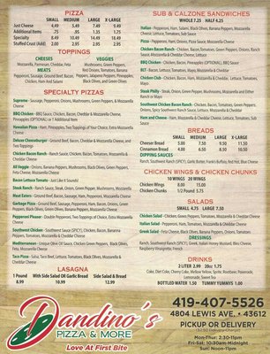 Menu photo 1 Dandino's Pizza & More Toledo, OH Menu photo 1 Dandino's Pizza & More Toledo, OH