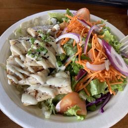 Mahi plate with salad as a side and the Mahi plate with salad as a side and the