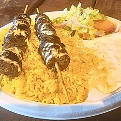 Ya Habibi Mediterranean Grill - Kebab over rice w/side salad and tatziki sauce