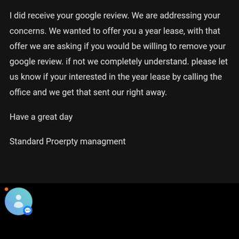 Standard Property Management - Standard property management trying to coerce me to take my Google review down - Property Management Near Me - Buffalo, New York Standard Property Management - Standard property management trying to coerce me to take my Google review down - Property Management Near Me - Buffalo, New York