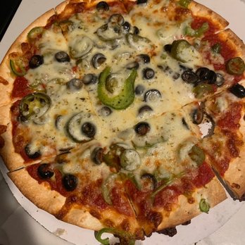 Rosati's Pizza - Thin crust pizza with green peppers, olives and jalapeños - Pizza Near Me - Temecula, California Rosati's Pizza - Thin crust pizza with green peppers, olives and jalapeños - Pizza Near Me - Temecula, California