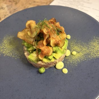 The Speckled Pear - Tuna tartare with avocado, spring garlic aioli, sunchokes and spring peas, all topped with homemade potato crisps - Specialty Food Near Me - Fort Mill, South Carolina The Speckled Pear - Tuna tartare with avocado, spring garlic aioli, sunchokes and spring peas, all topped with homemade potato crisps - Specialty Food Near Me - Fort Mill, South Carolina