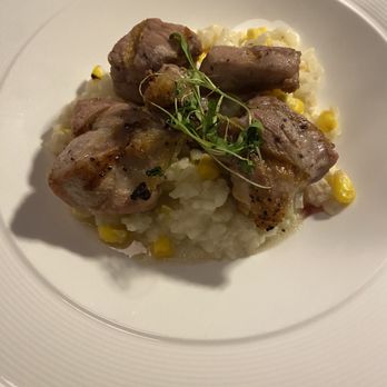 The Helmway Restaurant - Pork chop with street corn risotto - New American Near Me - Middletown, Rhode Island
