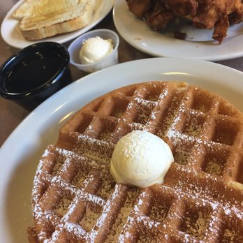 Mil’s Diner - Chicken and waffle + sourdough toast on the side. Waffle :) Chicken :( - Diners Near Me - Milpitas, California