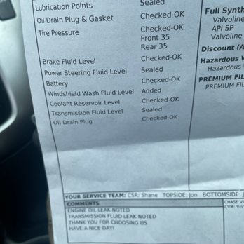 Valvoline Instant Oil Change - Tire pressure not 35. - Oil Change Stations Near Me - Dana Point, California