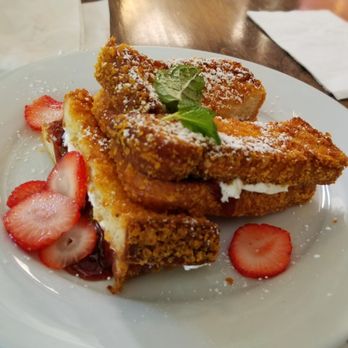 Blu Jam Cafe - Seasonal, November's item: Crunchy Fingers - golden, cornflakes crusted sandwich w/strawberry jam and a light cream cheese spread - Breakfast & Brunch Near Me - Sherman Oaks, California