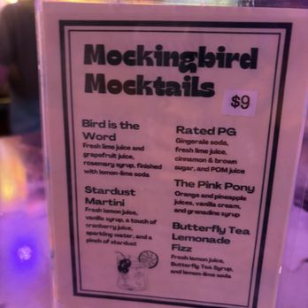 The Mockingbird Bar & Chill - Menu Mocktails - Bars Near Me - Santa Rosa, California