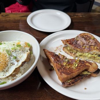 Old Hat Bar - Loco Moco and French toast with an amazing pistachio cream filling. - Gastropubs Near Me - Alexandria, Virginia Old Hat Bar - Loco Moco and French toast with an amazing pistachio cream filling. - Gastropubs Near Me - Alexandria, Virginia