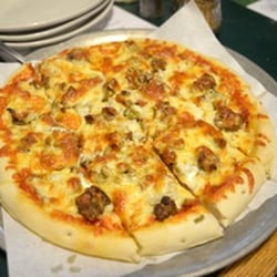 The Tower Tap and Restaurant - Sausage and pepperoni pizza, with olives