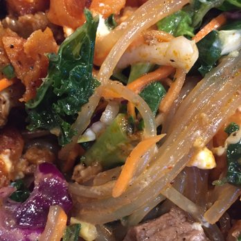 Bolay - Spicy Thai sauce, goat cheese crumbles, sweet potato noodles, sweet potato, kale salad, steak and other yummy goodies. - New American Near Me - Boca Raton, Florida