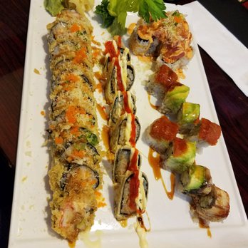 Sake Sushi - Left to right: Yami Yami, Volcano, Godzilla and Yamme Roll - Sushi Bars Near Me - Norfolk, Virginia Sake Sushi - Left to right: Yami Yami, Volcano, Godzilla and Yamme Roll - Sushi Bars Near Me - Norfolk, Virginia