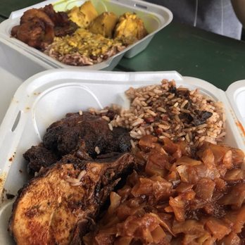 Kelly's Jamaican Foods - Jerk pork plate with spicy cabbage and rice and peas - Caribbean Near Me - Athens, Georgia