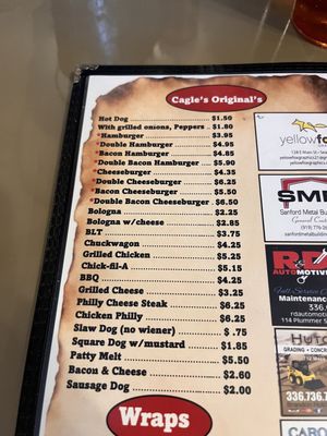 Menu photo 1 Cagle’s Diner Seagrove, NC