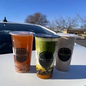 TeaZenTea - From left to right: Dragonfruit Tea, Mango Matcha Latte, and Oreo Smoothie - Coffee & Tea Near Me - Brentwood, California TeaZenTea - From left to right: Dragonfruit Tea, Mango Matcha Latte, and Oreo Smoothie - Coffee & Tea Near Me - Brentwood, California