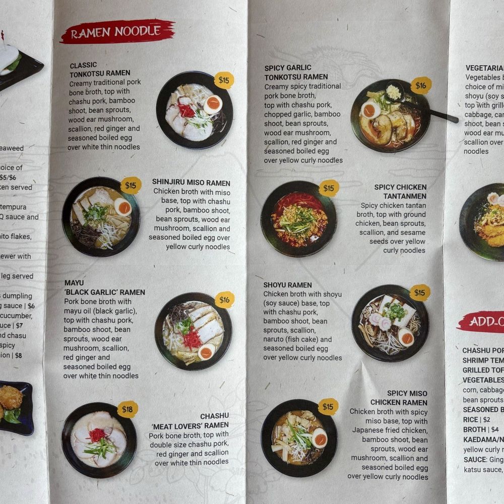 Shinjiru Ramen Tannersville - Take out menu as of June 2025 (2 of 2) - Ramen Near Me - Tannersville, Pennsylvania Shinjiru Ramen Tannersville - Take out menu as of June 2025 (2 of 2) - Ramen Near Me - Tannersville, Pennsylvania