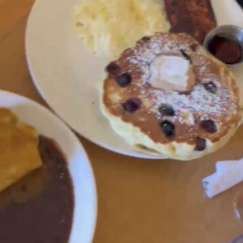 Cafe M - Blueberry pancakes scrambled egg whites with side of chicken apple sausage - Breakfast & Brunch Near Me - Berkeley, California Cafe M - Blueberry pancakes scrambled egg whites with side of chicken apple sausage - Breakfast & Brunch Near Me - Berkeley, California