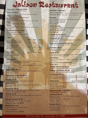 Menu photo 2 Jalisco Restaurante Lewisville, TX