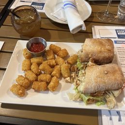 Chicken Cheesesteak with tater tots. Chicken Cheesesteak with tater tots.