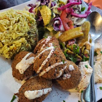 Cafe Turko - falafel plate with veggies and rice - Halal Near Me - Seattle, Washington