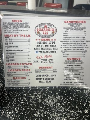 Menu photo 1 PORKAHOLICS BBQ Nicoma Park, OK Menu photo 1 PORKAHOLICS BBQ Nicoma Park, OK