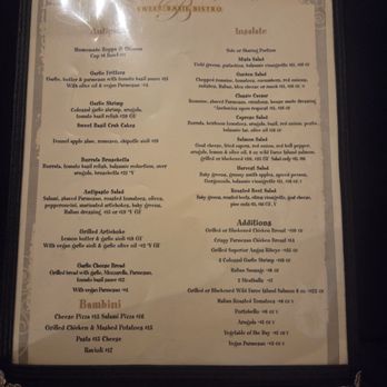 Sweet Basil Bistro - One side of the menu. - Italian Near Me - Big Bear Lake, California