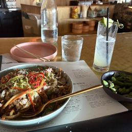 Bulgogi noodles and edamame Bulgogi noodles and edamame