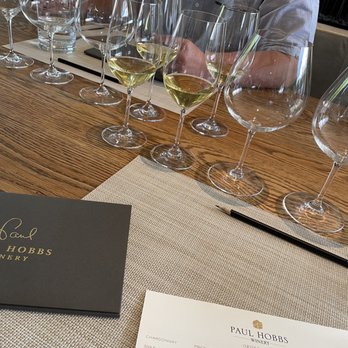Paul Hobbs Winery - wine glasses lined up on a table - Wineries Near Me - Sebastopol, California Paul Hobbs Winery - wine glasses lined up on a table - Wineries Near Me - Sebastopol, California