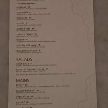 Epice - Menu front - Lebanese Near Me - Nashville, Tennessee