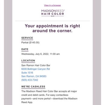 Madison Reed Color Bar - Appointment confirmation - Hair Salons Near Me - San Ramon, California Madison Reed Color Bar - Appointment confirmation - Hair Salons Near Me - San Ramon, California