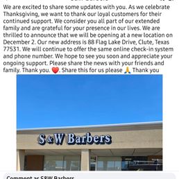 Exterior outside entrance of S&W Barbers - Clute, Texas Exterior outside entrance of S&W Barbers - Clute, Texas