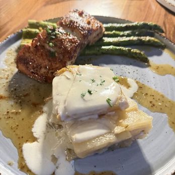 CISCo Restaurant + Bar - Maple salmon--maple Dijon sauce, sautéed asparagus, au gratin potatoes - Bars Near Me - Corona, California CISCo Restaurant + Bar - Maple salmon--maple Dijon sauce, sautéed asparagus, au gratin potatoes - Bars Near Me - Corona, California