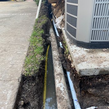 Sheet Happens Plumbing & Drain - Drain line trench added for patio. - Plumbing Near Me - Houston, Texas Sheet Happens Plumbing & Drain - Drain line trench added for patio. - Plumbing Near Me - Houston, Texas