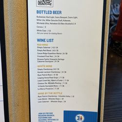 Beer and wine menu